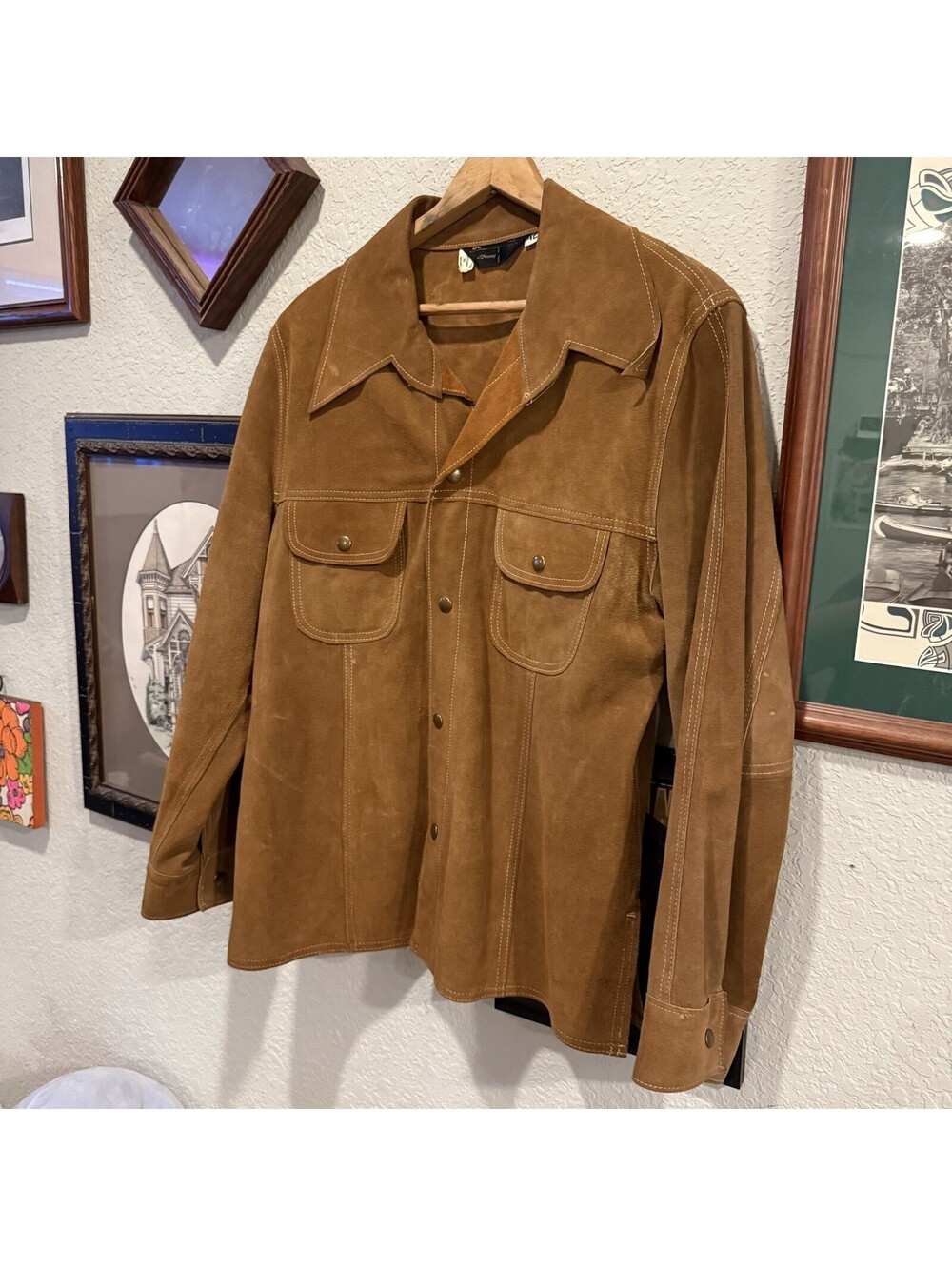 Vintage 70s RARE JC Penney Roughout Suede Snap Disco Jacket Mens Size 42 M/L - Picture 3 of 7